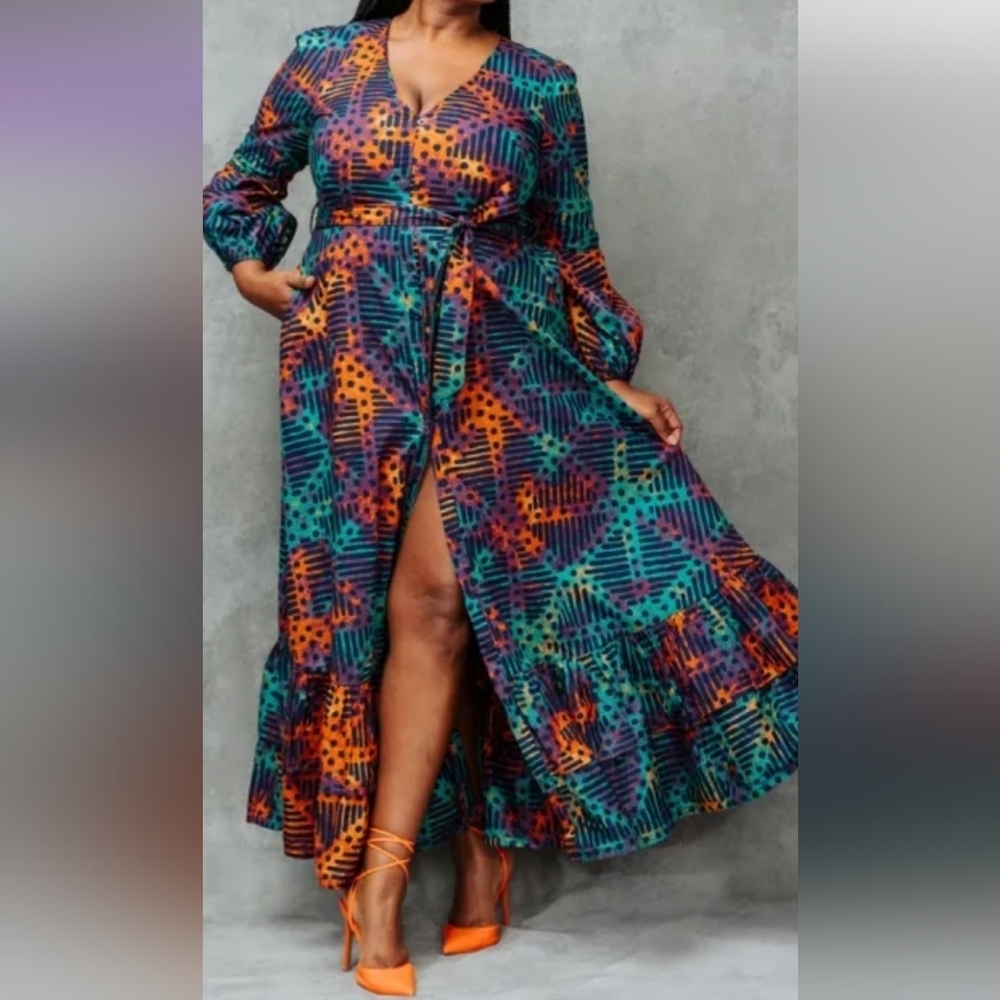 NWT D'IYANU Colorful Patterned Maxi Dress With Pockets